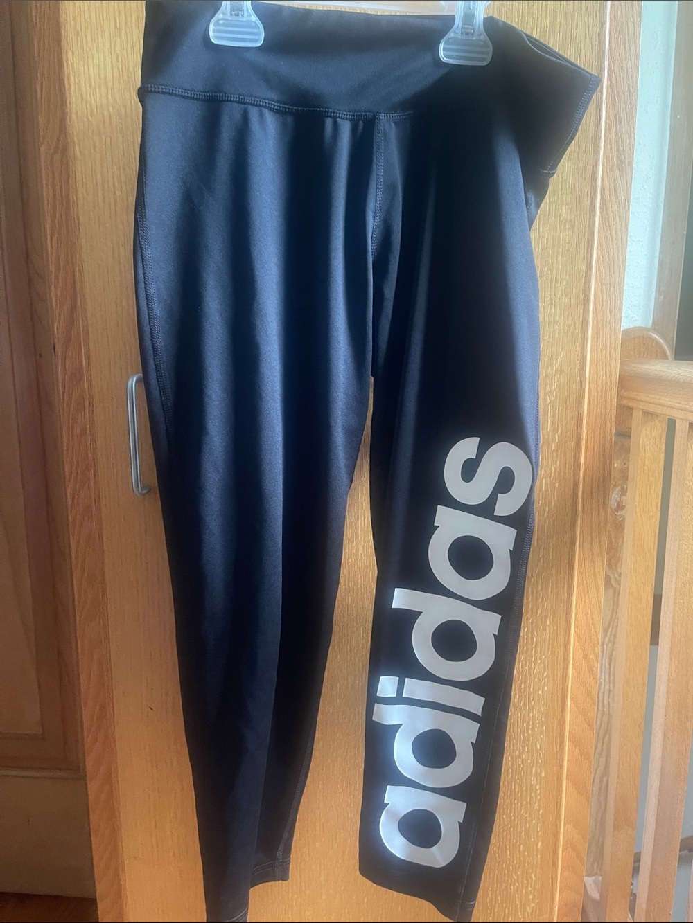 adidas Black Leggings with White Logo Side Panel